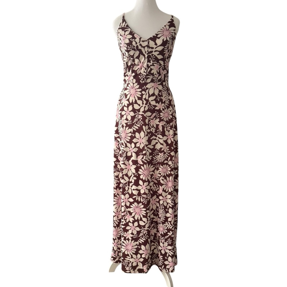 Market & Spruce Alisha Knit Strappy Back Maxi Dress Maroon Floral
